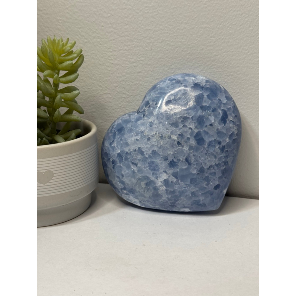 Vibrant Blue Calcite Crystal Heart